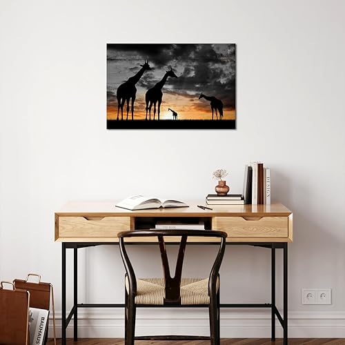 Miniatura 4 de Lienzo decorativo para pared, diseño de jirafas, diseño de paisaje de atardecer dorado de África, impresiones de animales en blanco y negro,