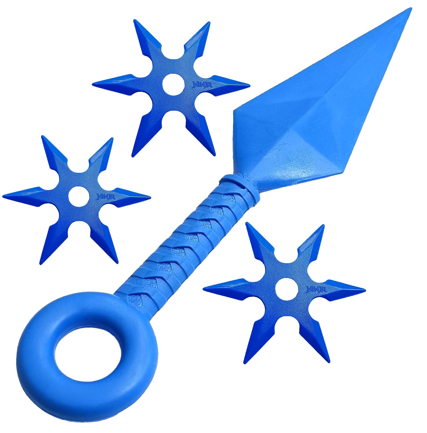 FunMart Traditional Large Kunai 10 Inch with 3 Throwing Stars – Polypropylene Plastic – Ninja Cosplay Weapons Set – 1 Kunai & 3 Ninja Stars