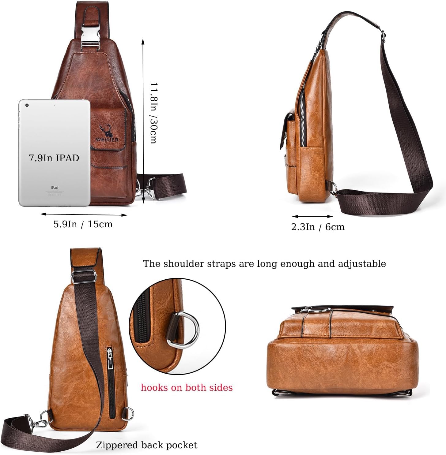 Sacoche Homme Bandouliere Sac de Poitrine Sac business Sac de Loisir PU Cuir Pochette Epaule de Voyage pour Homme Femme