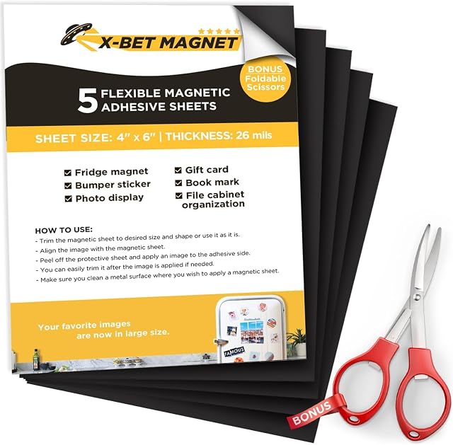 Photo paper - Magnetic Sheets with Adhesive Backing - 5 PCs Each 10 cm x 15 cm (4" x 6") - Peel and Stick Magnetic Paper for Photo - Flexible Magnet Sheets for DIY and Crafts