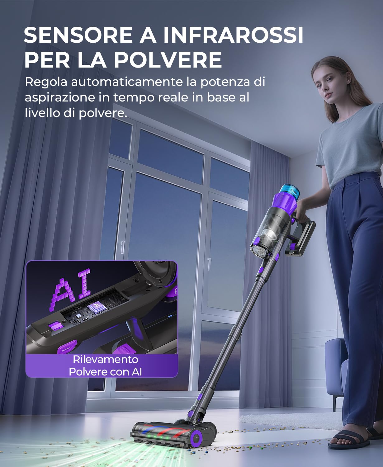 Redkey P9 Pro Aspirapolvere Senza Fili 68KPa/650W/80Min, Scopa Elettrica Senza Fili Potente Verticale con Antigroviglio, Display LED, Aspirapolvere per Animali/Pavimenti/Tappeti/Auto/Capelli