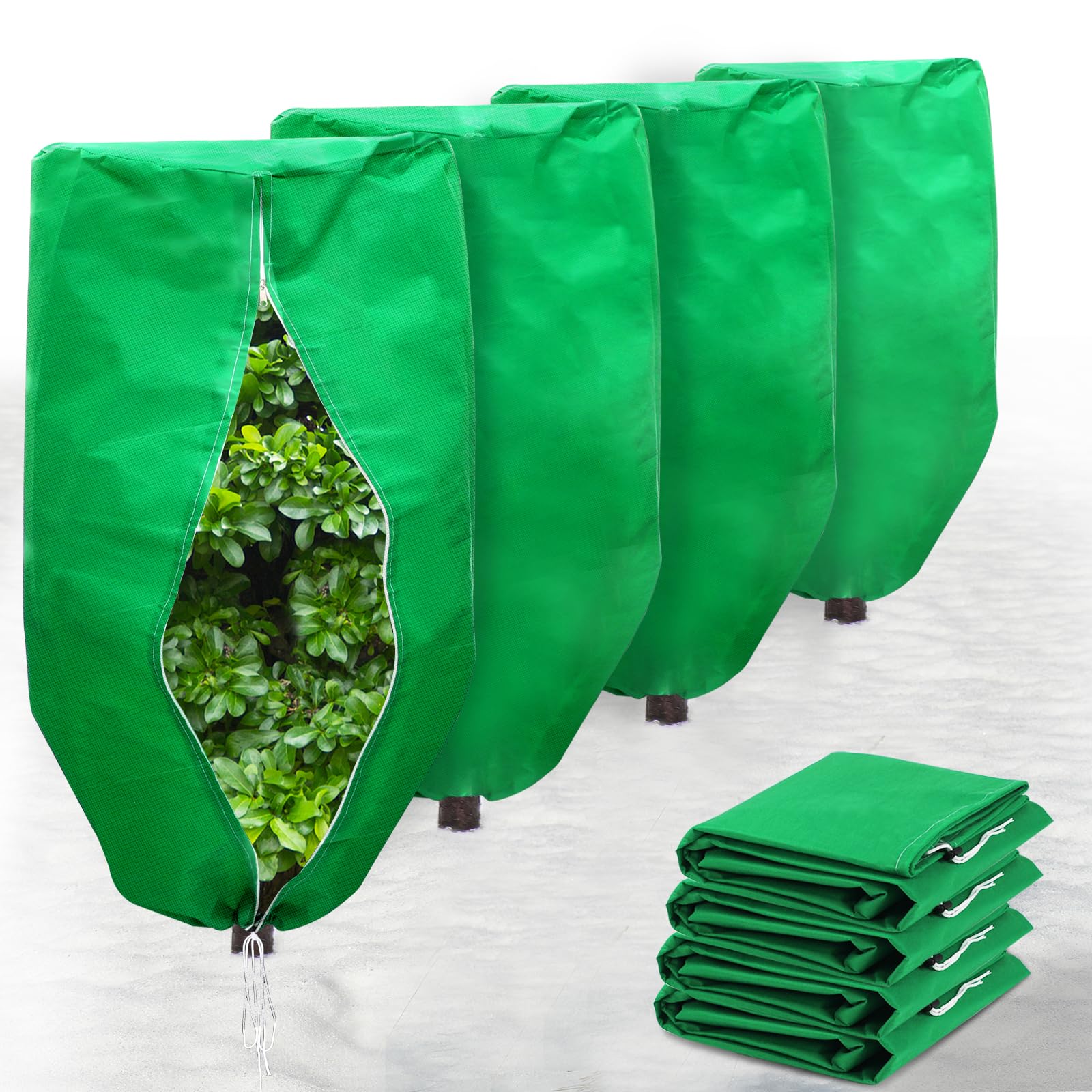ERTIUANIO Cubiertas para plantas de protección contra la congelación, 4 paquetes de 47 x 32 pulgadas, cubierta de tela para invierno, protección contra la congelación para plantas al aire libre con