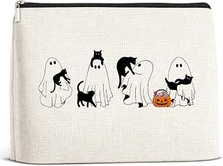 Funny Cat Ghost Makeup Bag, Halloween Spooky Gifts for Women Friends | Halloween Gifts for Cat Mom, Travel Toiletry Pouch, with Zipper, Portable Storage, Double-Sided Print