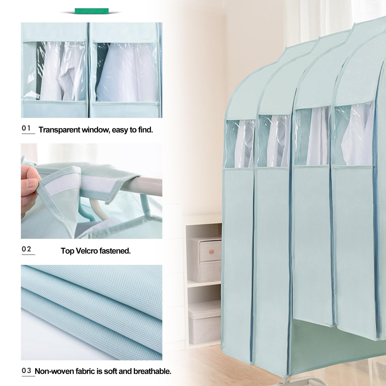 Anzugsäcke zur Schrankaufbewahrung, mottensicher, mit Reißverschluss, transparenr-Abdeckung für Kleidung, Mäntel, Jacken, Hemden (Farbe: Pink, Größe: 57 x 20 x 110 cm) (Grau 57 x 20 x 90 cm)