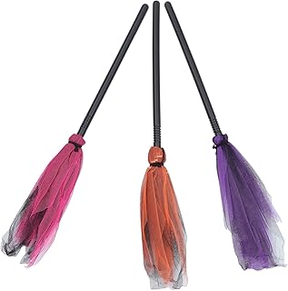 Kisangel 3Pcs Witch Broom Plastic Witch Broomstick Kids Broom Props Witch Broom Party Decoration for Halloween Costume Decoration, 3 Colors for Halloween