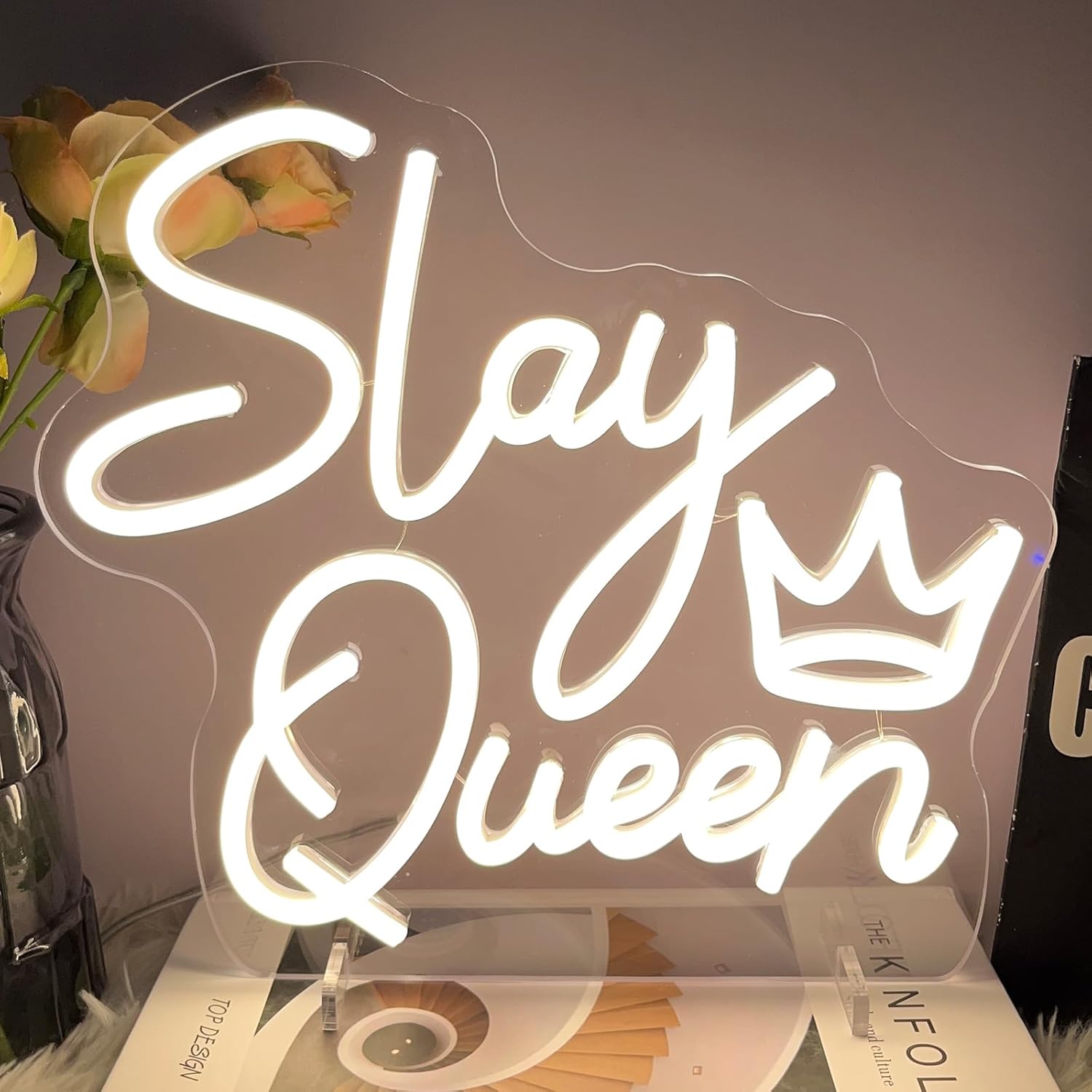 Slay Queen Table Number Neon Sign Desk Lamp Night Light Wedding Letter LED Neon Sign Wedding Table Decorations Neon Light Shop Bedroom Home Room Decor Christmas Party Warm White USB 30×28.2CM