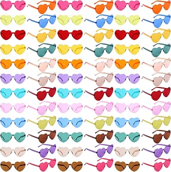 72 Pairs Heart Shaped Sunglasses, Candy Color Rimless Glasses Trendy Transparent Sunglasses Eyewear Party Supplies Boys Girls Teen Adults
