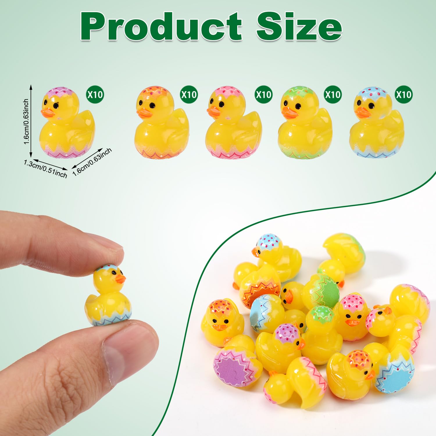 50 Mini Canards De Pâques En Résine – 5 Couleurs – Décoration Fête