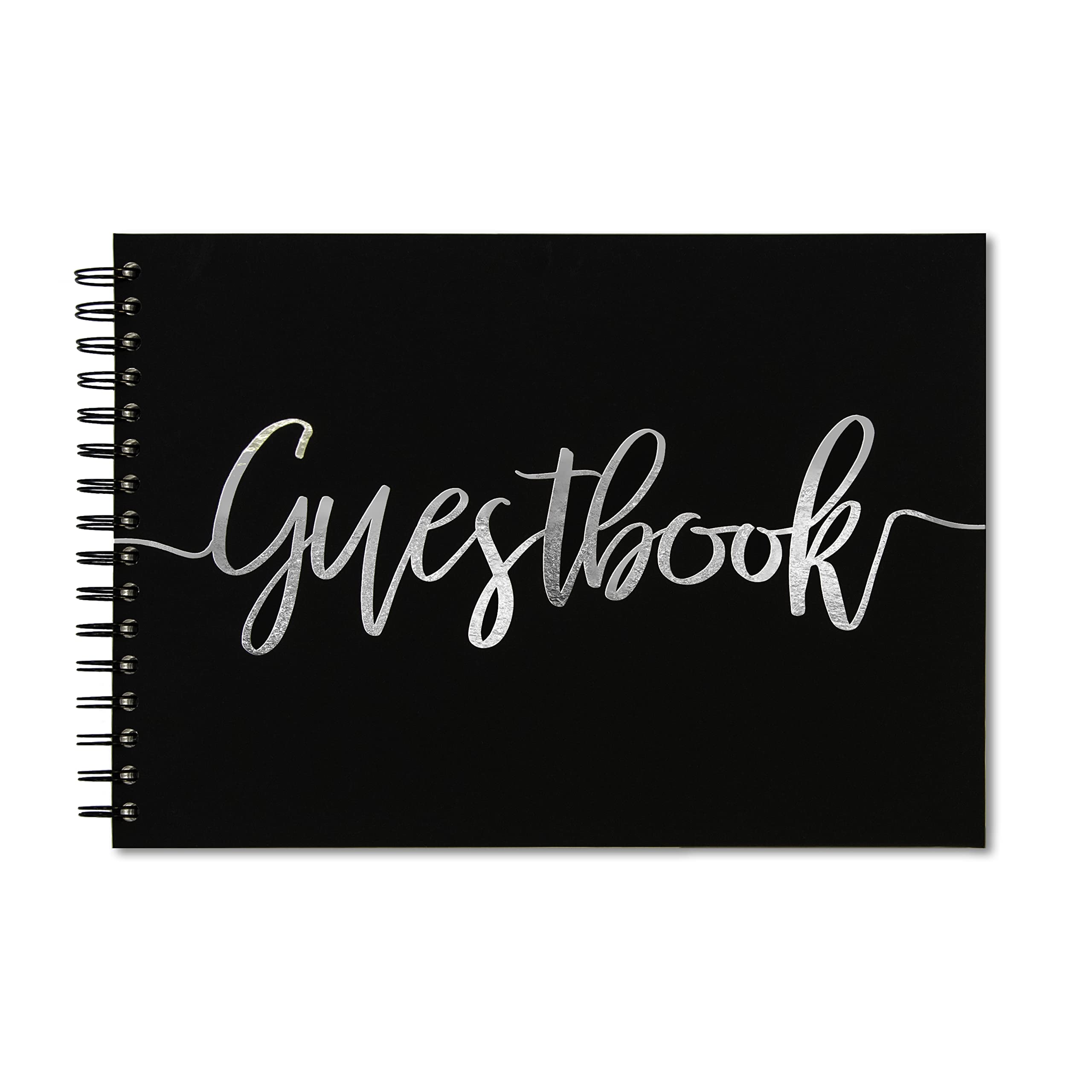 Manta Makes Wedding Guest Book Hardcover Foil Guestbook or Polaroid Book 100 Pages 50 Sheets for guests or visitors to sign at a party, baby shower hen party or life event (Silver) โ image 1