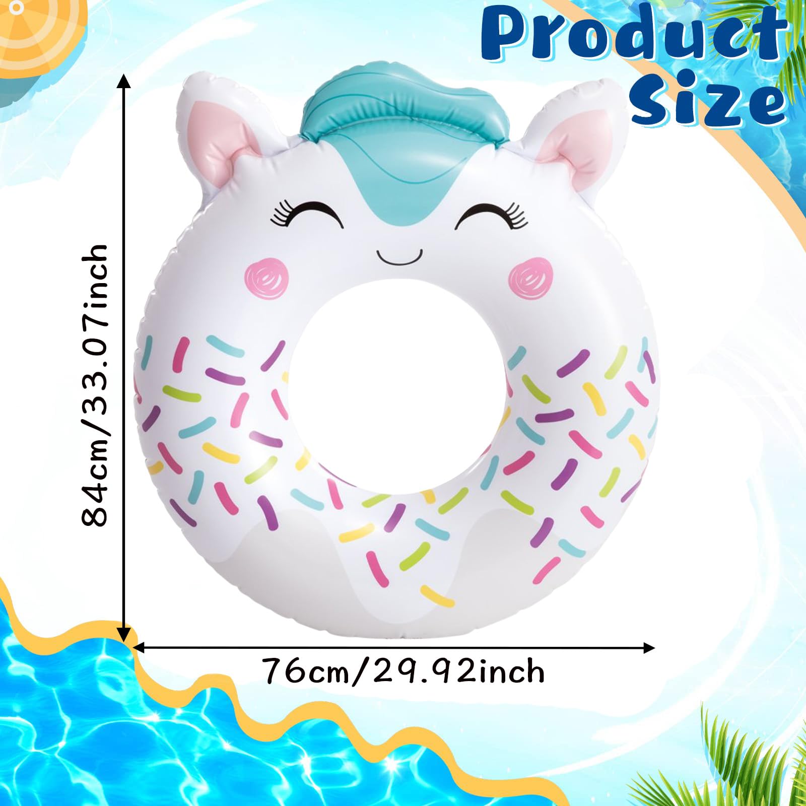 POPOYU Pool Inflatables Pool Floats,Inflatable Swimming Rings for Adults Kids,Pool Tubes Swimming Pool Toys Rubber Ring for Swimming Pool Beach Party Decorations,Kids Summer Gifts(84cm Unicorn) - Image 2