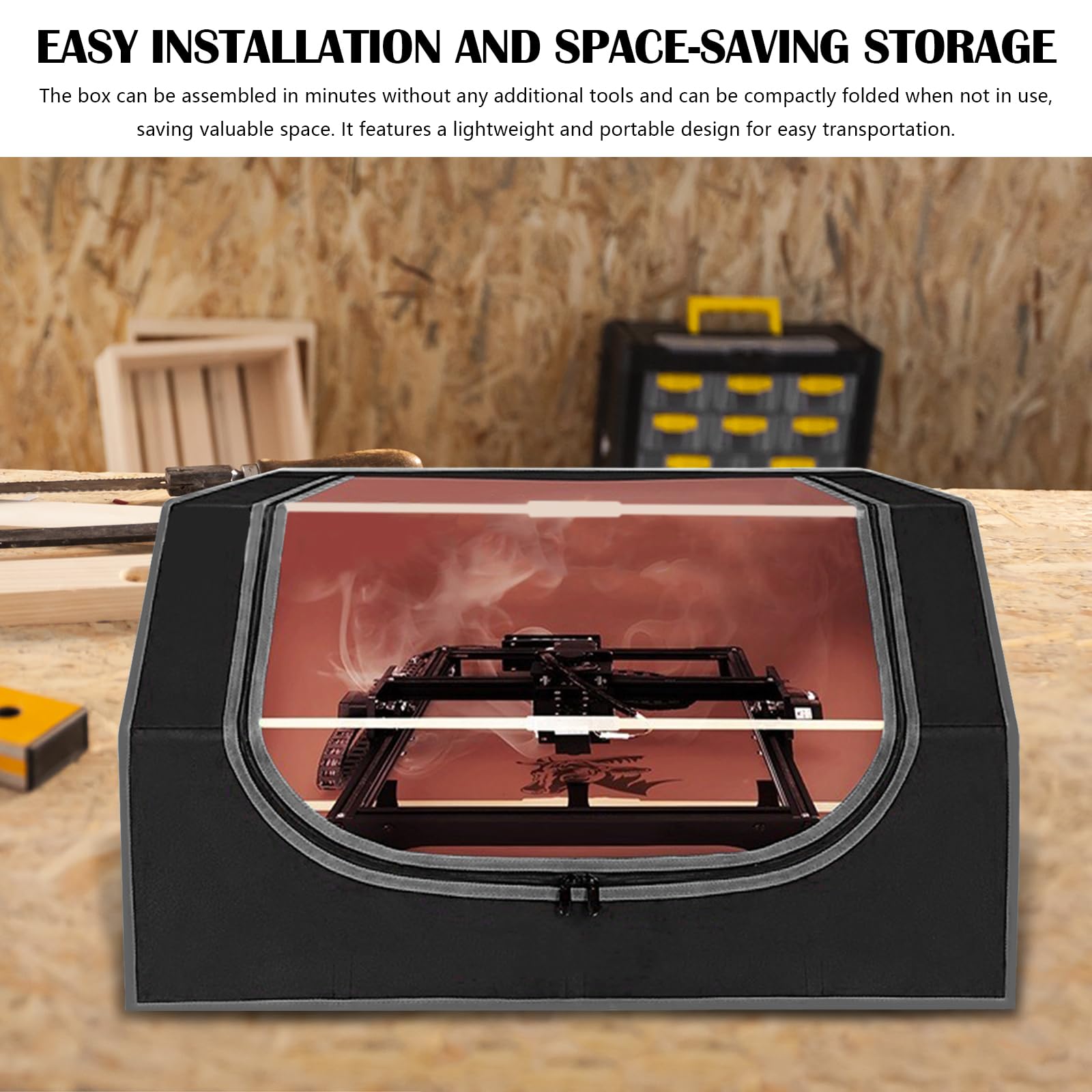 Lasergravurmaschine Gehäuse, Lasergehäuse für Laser Graviermaschine 720 x 700 x 400 mm, Faltbare laser Engraver Enclosure mit Abluftventilator und Rohr für Die Meisten Laserschneidmaschinen