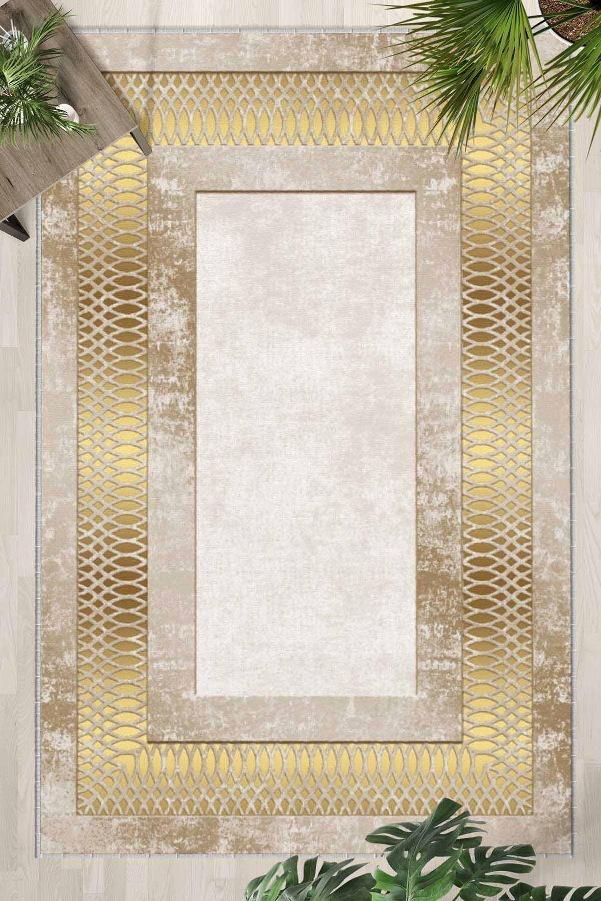 Monnhein Gold Halı 1445 - Yıkanabilir, Kaymaz Taban, Dijital Baskılı, Leke Tutmaz, İnce Hav, Modern Salon, Oturma Odası, Yatak Odası ve Mutfak için Dekoratif Halı