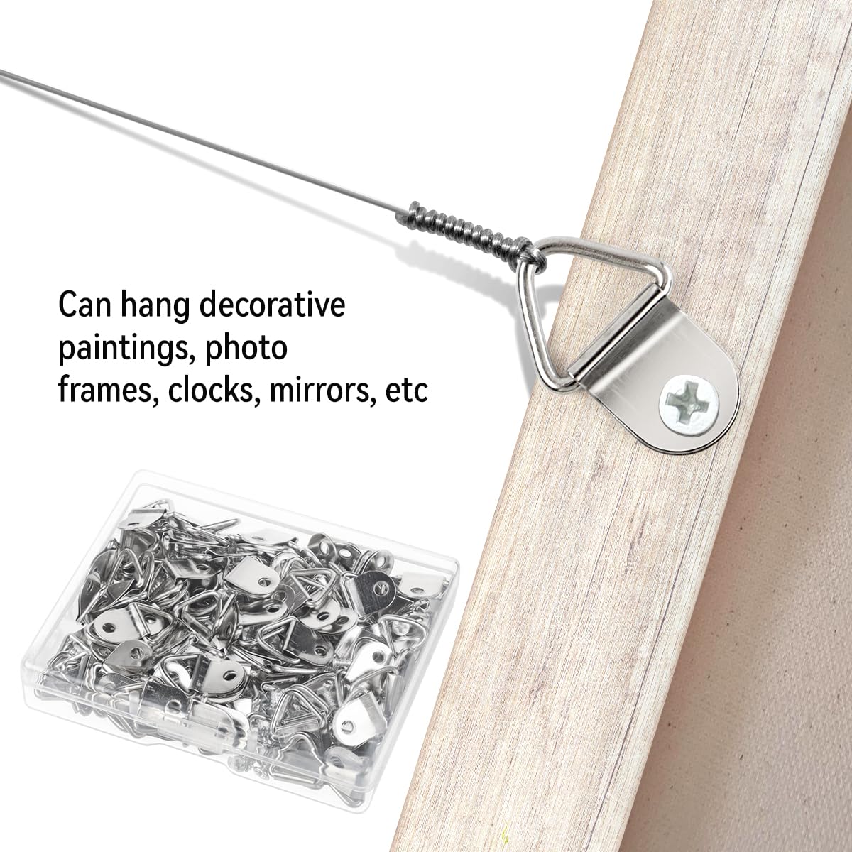 100 Heavy Duty Triangle D-Ring 2-Hole Picture Hangers, 2-1/4 Inch, With 200 Screws + Sample - View #3