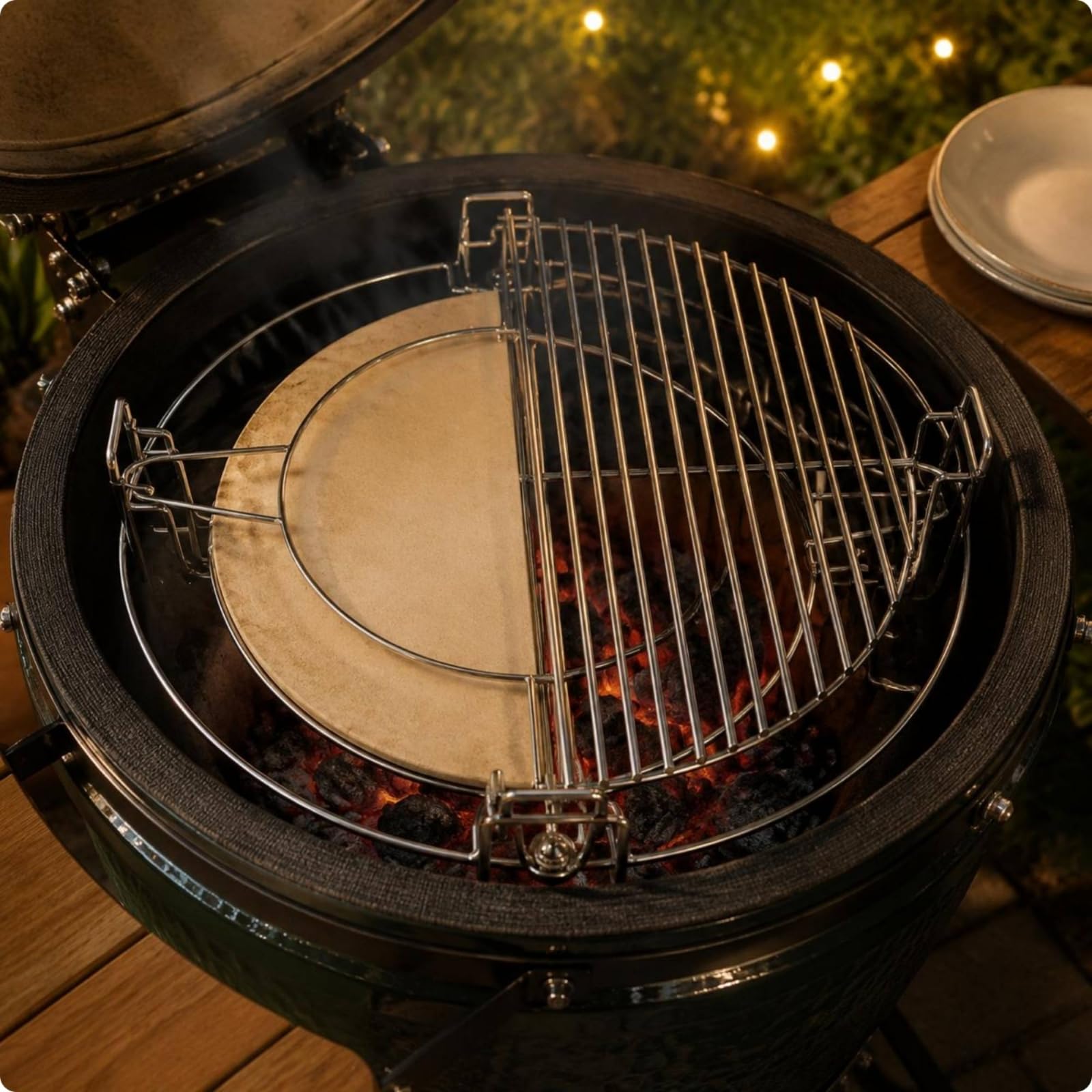 Qianly Pizzastein Grill Pizzaplatte Backstein Backplatte mit Griffigem Edelstahlrahmen aus Cordierit für Einfache Entnahme Und Gleichmäßiges Rösten für grill, 16 Zoll