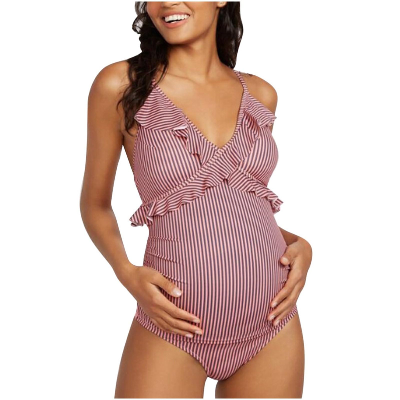 Generisch Traje de baño retro para mujer y mujer, traje de baño maternidad, bikini de verano o playa, estampado a rayas, ropa de natación para embarazo