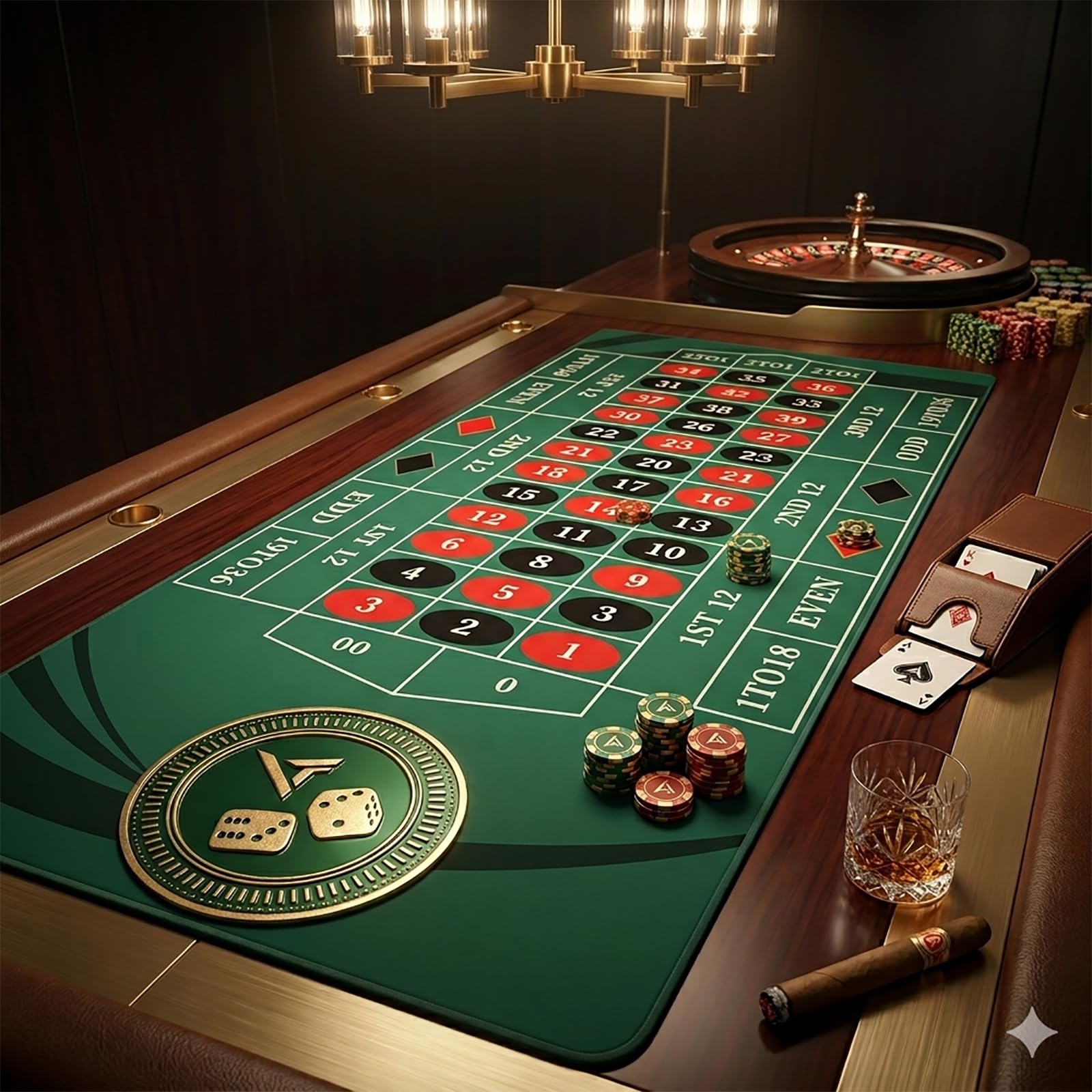 AQQA Roulette Table Mat 70 x 35 Inch, Durable, Water-Resistant Roulette Mat Made of 3mm Thick Rubber, Reinforced with Sturdy Stitching - Portable Casino Roulette Mat for Game Night Party