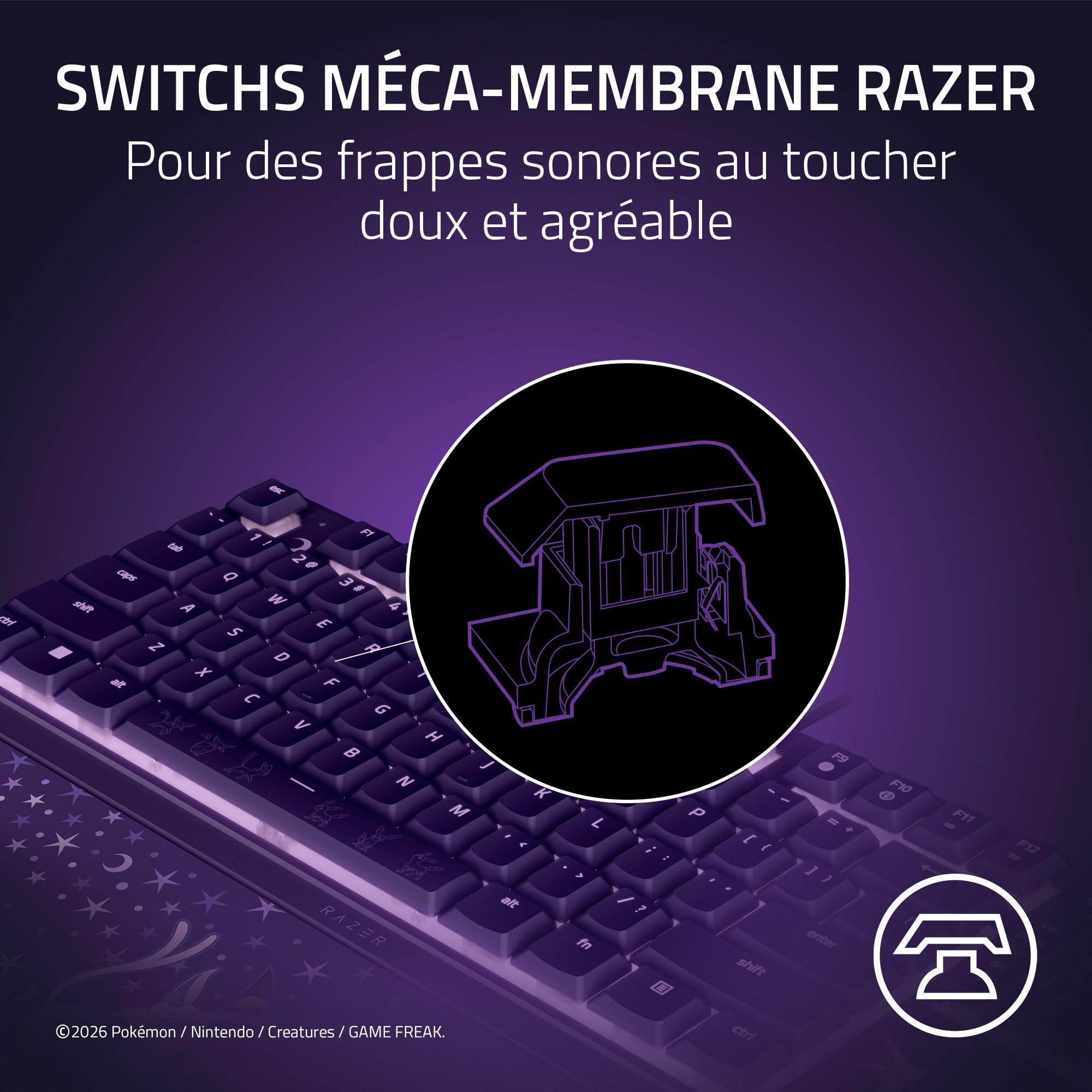 Razer Ornata V3 Tenkeyless Édition Pokémon Espeon & Umbreon - Clavier Gaming Compact et Plat - Rétroéclairage Chroma - Touches multimédia dédiées - Clavier QWERTY US | Commutateurs à Membrane