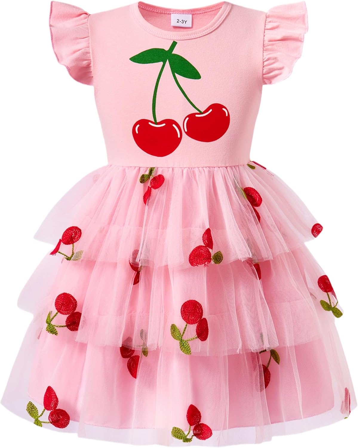 Little Girls Tulle Tutu Dress Toddler Summer Ruffle Sleeve Fluffy Tiered Dress Kids Birthday Party Outfits 2-7 Years