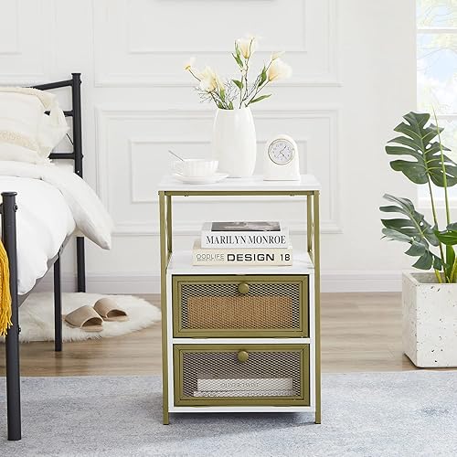 Miniatura 6 de VECELO - Mesita de noche, mesa auxiliar con espacio de almacenamiento y puerta, mesita de noche modernas para sala de estar, dormitorio, marrón,