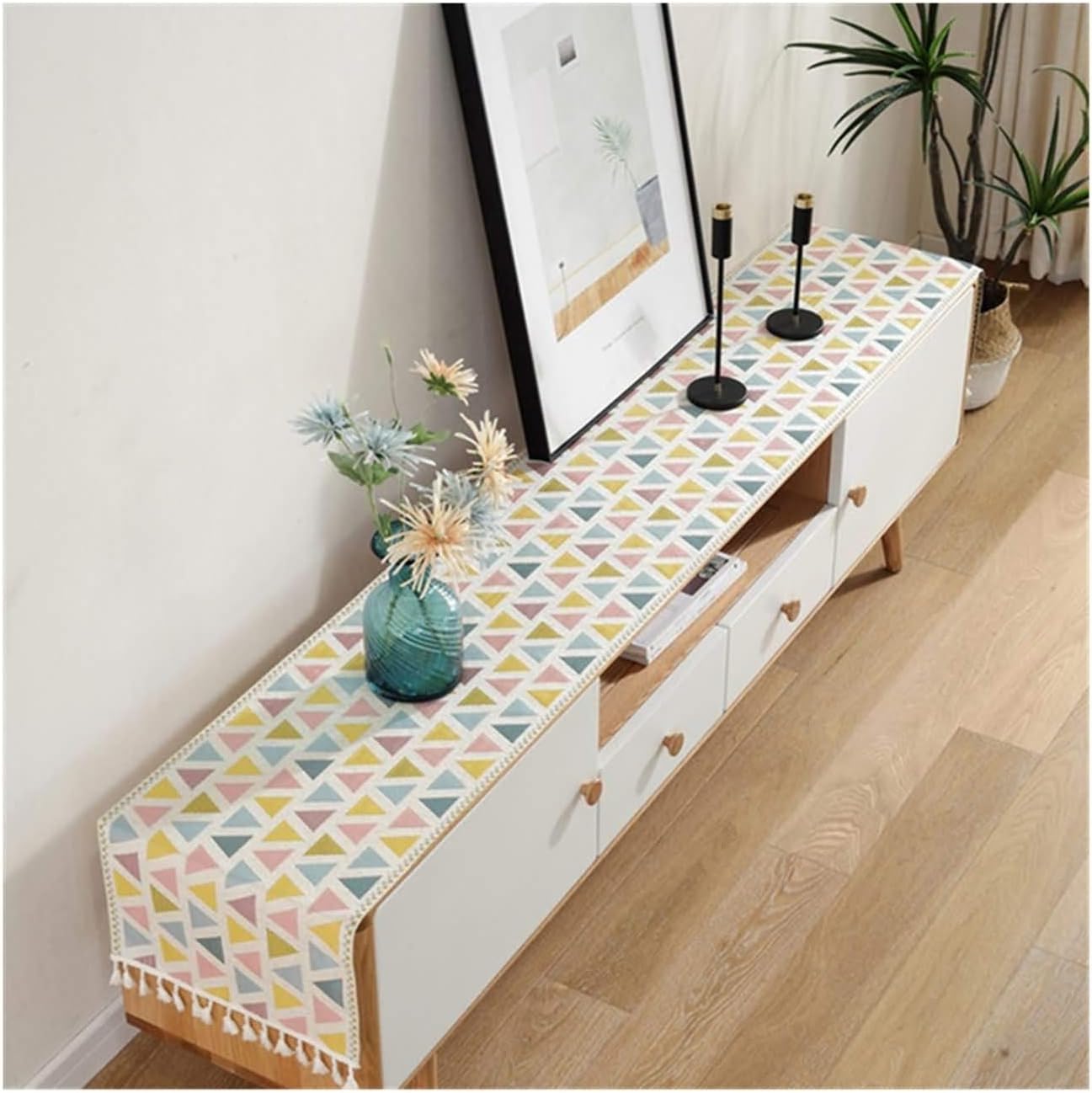 Table Runners,35x250CM,Triangle Pattern Decorative Table Runner Polyester,Autumn Table Runner Rectangle Yellow Green