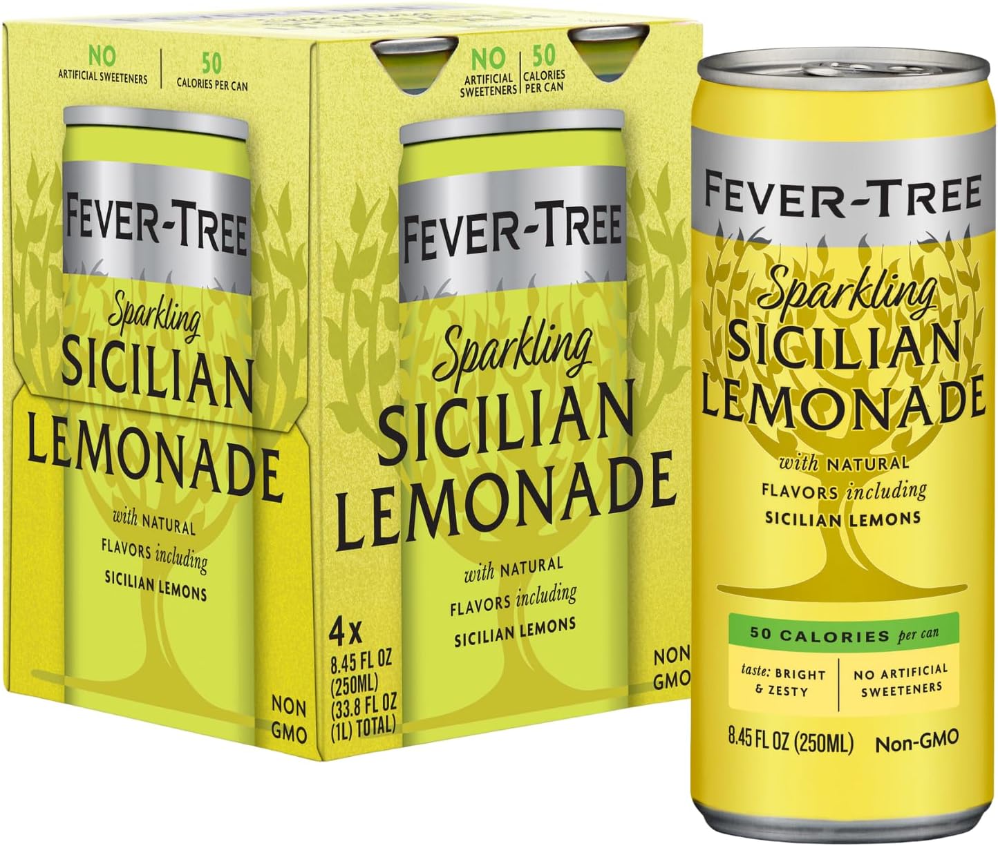 Fever-Tree Sparkling Sicilian Lemonade – Premium Soda Mixer for Cocktails and Mocktails, 8.45 fl oz Cans, Pack of 4 – Naturally Sourced, Non-GMO