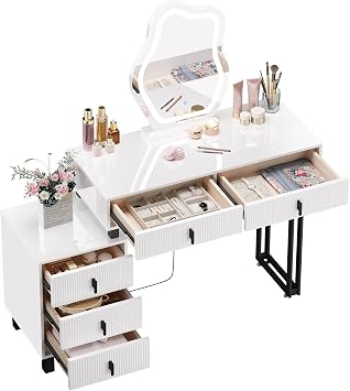 WOLTU Vanity with LED Light, Dimmable Mirror, Cloud Shape, Makeup Table