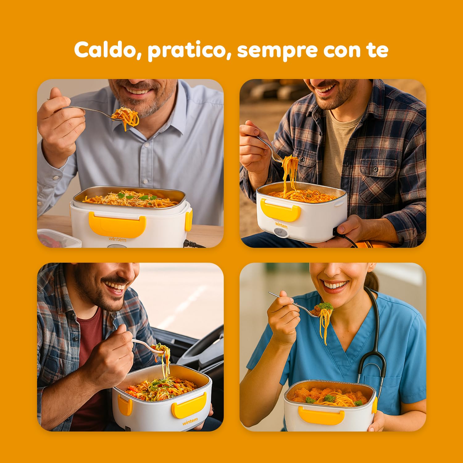 Wintem - Porta Pranzo Termico Elettrico 1,5L con Contenitori in Acciaio Inox, Riscaldamento 30 Min, Comparti Separati, Ideale per Ufficio, Viaggi e Pausa Pranzo Fuori Casa