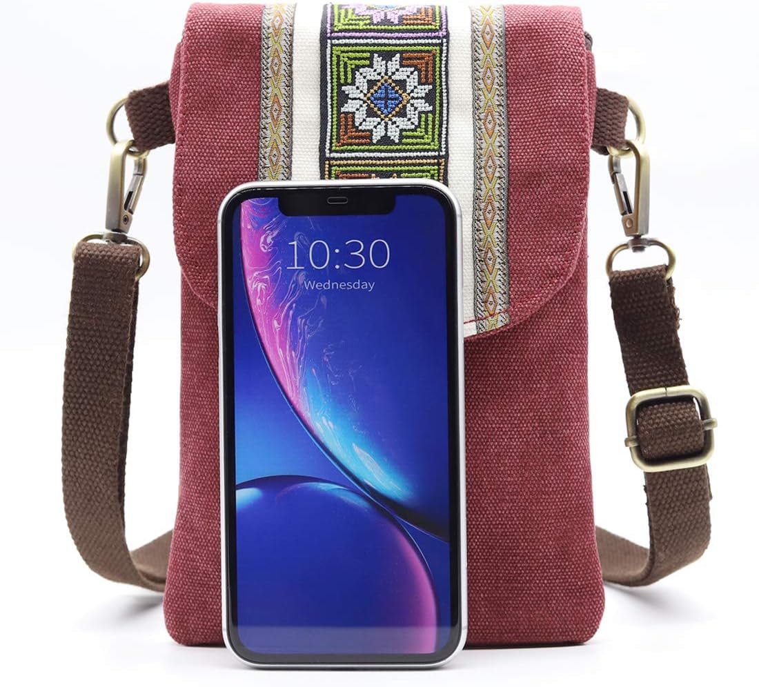 SILKAREA Vintage Embroidered Canvas Flip Small Crossbody Bag Cell Phone Pouch for Women Wristlet Wallet Bag Coin Purse - Image 3