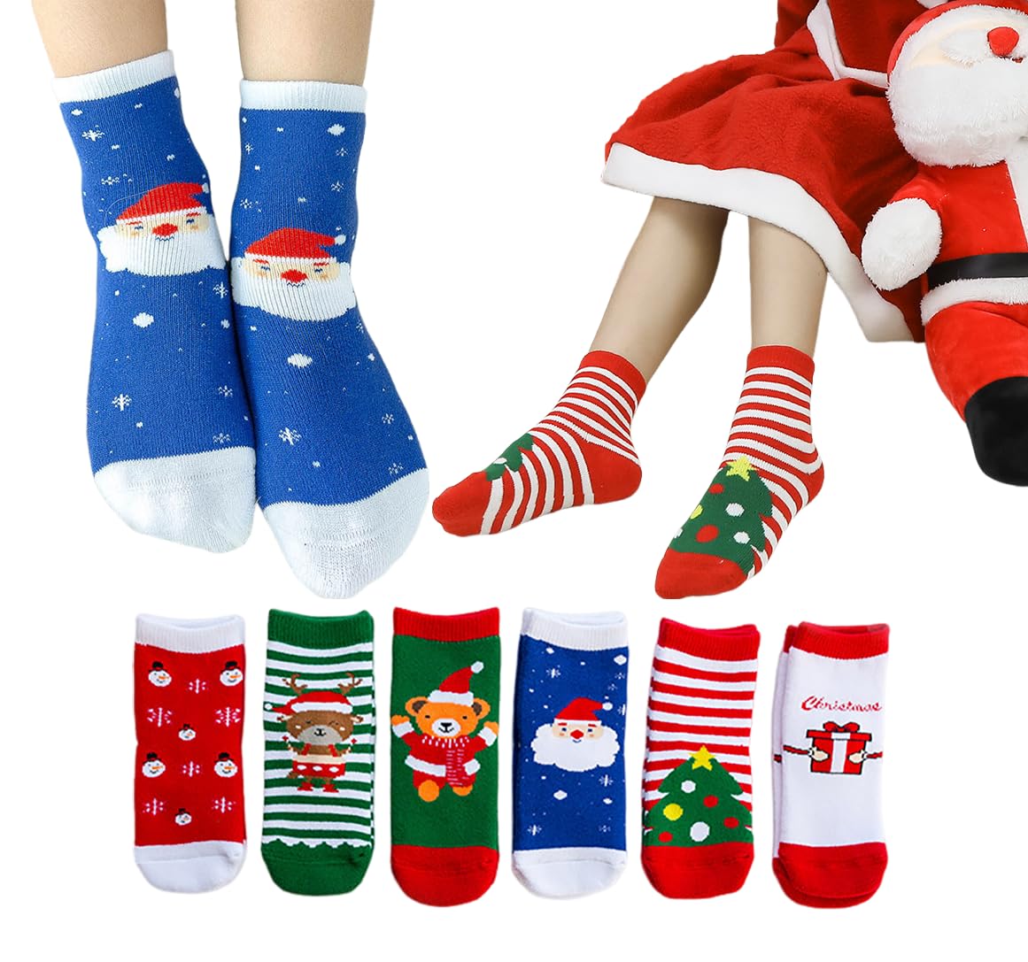 MOVEIF Christmas Socks Cotton Socks Christmas Gift for Baby Boys and Baby Girls Toddler Children Socks 6-12 Pairs (0-1 Years,A-6Pairs)