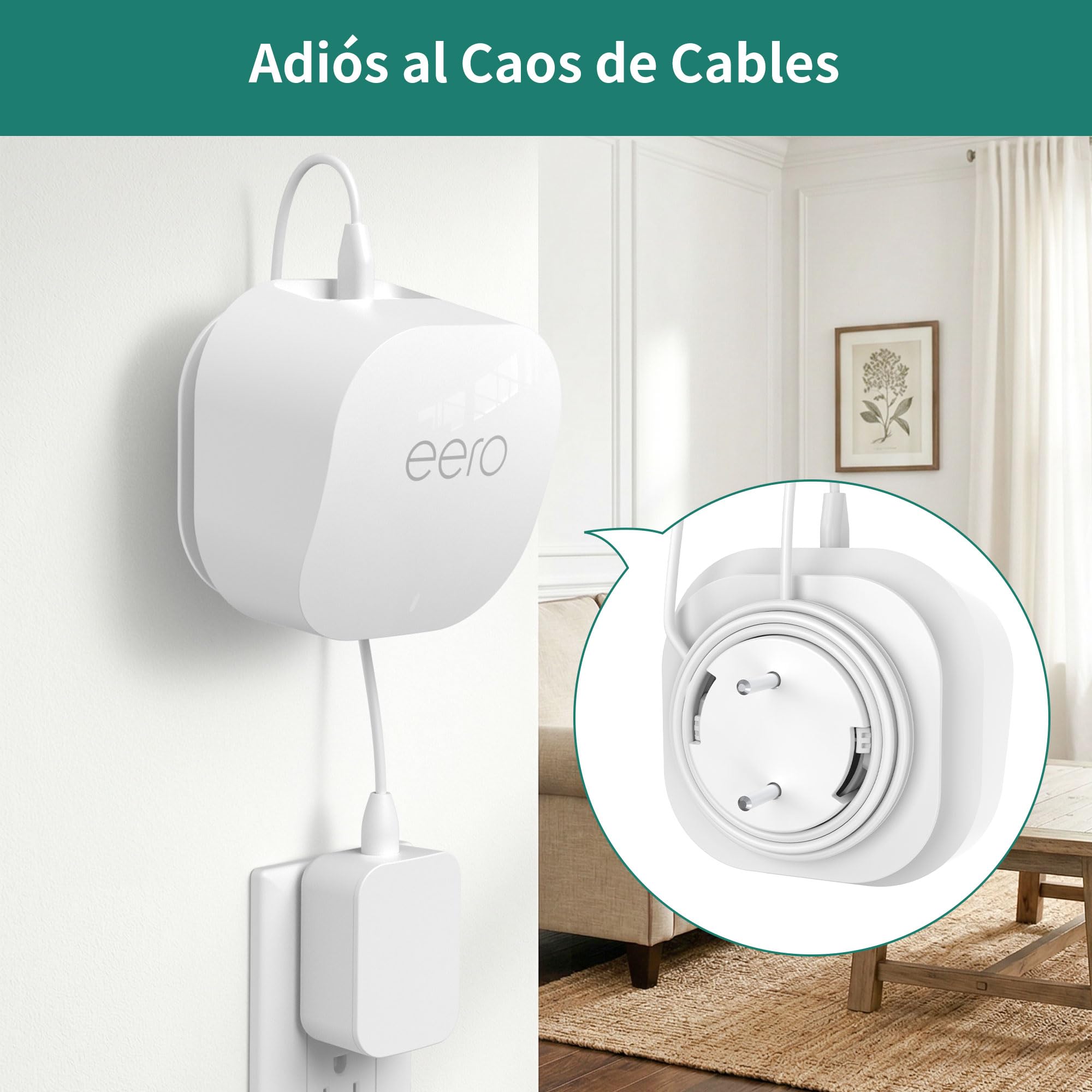 HomeMount eero - Soporte de pared para eero 7 / Pro 6E / Pro 6/6+ / 6, oculta cables de enrutador y libera espacio, soporte de pared para una mejor señal WiFi y configuración limpia (1 paquete, blanco