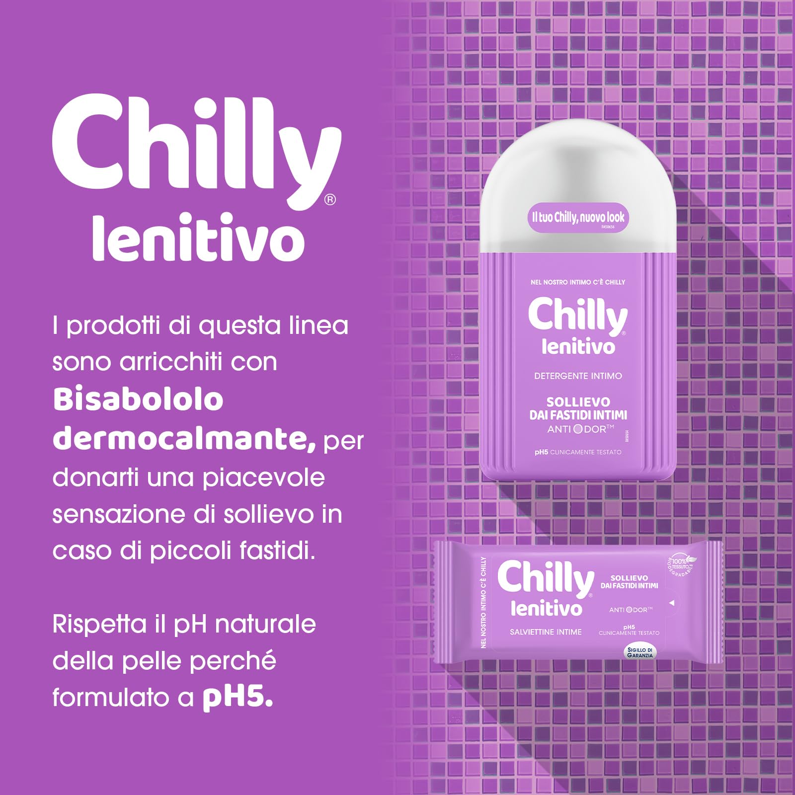 Chilly, Detergente Intimo Lenitivo, Sollievo dai piccoli fastidi intimi, con Anti-Odor, Per L'Igiene Intima, con Bisabololo dalle proprietà Dermocalmanti, pH 5, Clinicamente Testato, 4 Pezzi da 300 ml