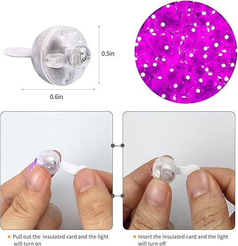 Miniatura 3 de Aogist 50 luces de globo rosa, mini luz impermeable de largo tiempo de espera, funciona con pilas, lámpara de bola LED redonda para globos de látex,