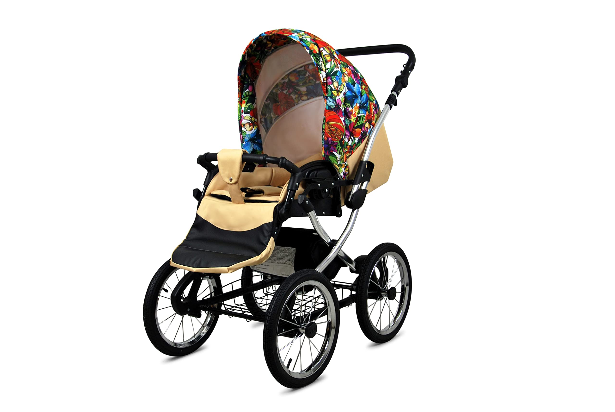 BabyLux ALU 2in1 Passeggino per Bambini - 59x105x125cm Max 15kg Jungle Flowers Silver Frame