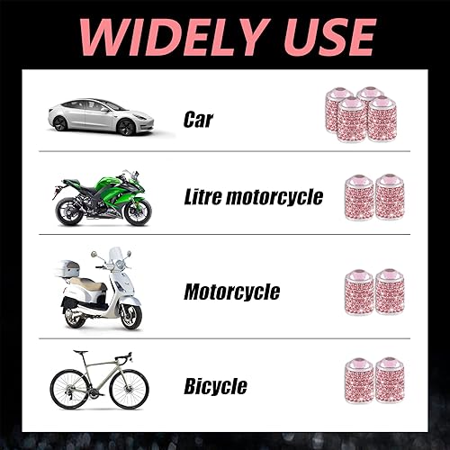Miniatura 5 de Alpmosn Tapones para válvula de neumático de automóvil, 4 tapas de válvula de neumático brillantes, tapones de cristal brillantes para mujeres,