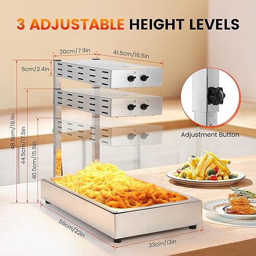 Miniatura 3 de Dyna-Living Calentador de papas fritas  3 niveles de altura ajustable calentador de papas fritas comercial, lámpara eléctrica comercial de calor de
