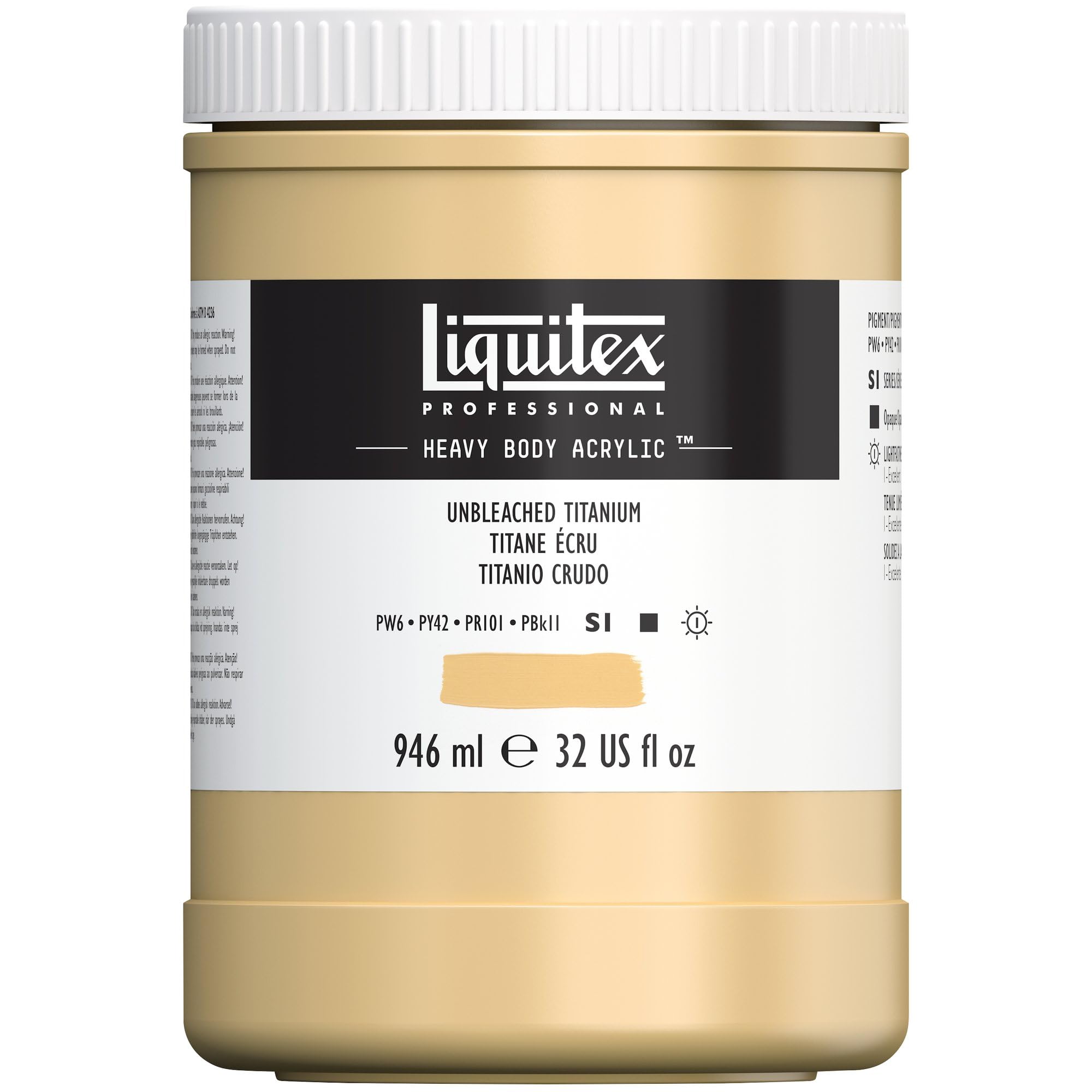 Liquitex 4413434 Professional Heavy Body Acrylfarbe in Künstlerqualität mit ausgezeichneter Lichtechtheit in buttriger Konsistenz, 946ml Topf - Ungebleichtes Titan