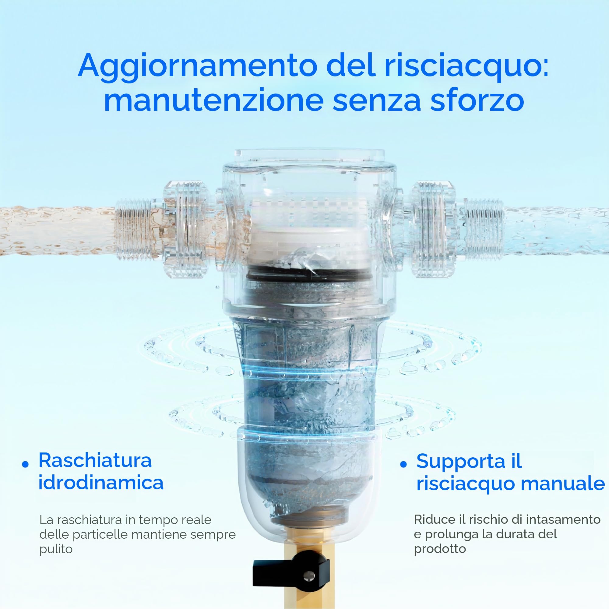 Waterdrop PF01 Filtro Sedimenti Spin Down, 50 Micron | Acqua Riutilizzabile per Tutta la Casa, Prefiltro Lavabile per Acqua di Rete e Acqua di Pozzo, 1" MNPT + 3/4" FNPT