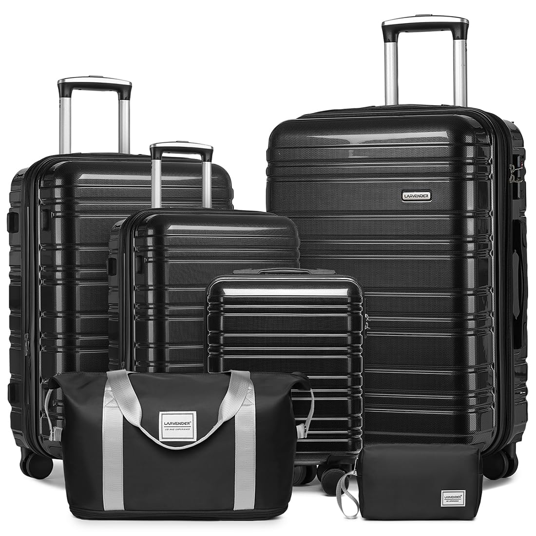 LARVENDER Luggage Sets 6 Piece Hardside Expandable Suitcase with Wheels TSA Lock, PC+ABS Hardshell Lightweight Travel Luggage Sets for Women, Glossy