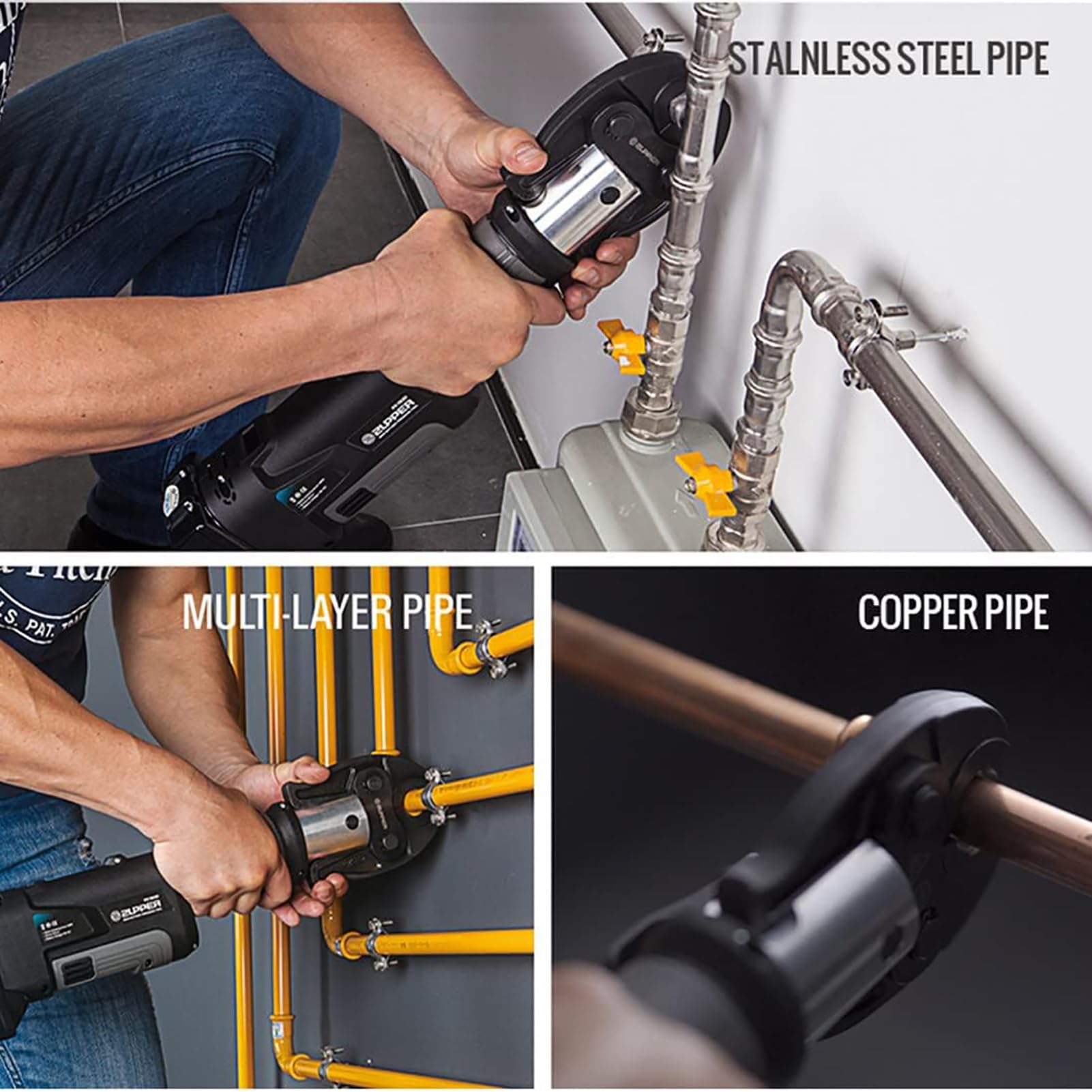 Herramienta De Prensa De Tubería Hidráulica De Batería Portátil para Plomería De Cobre Pex Multicapa, con 3 Mordazas De Prensa/2 Baterías/1 Cargador Y Estuche De Transporte,2series