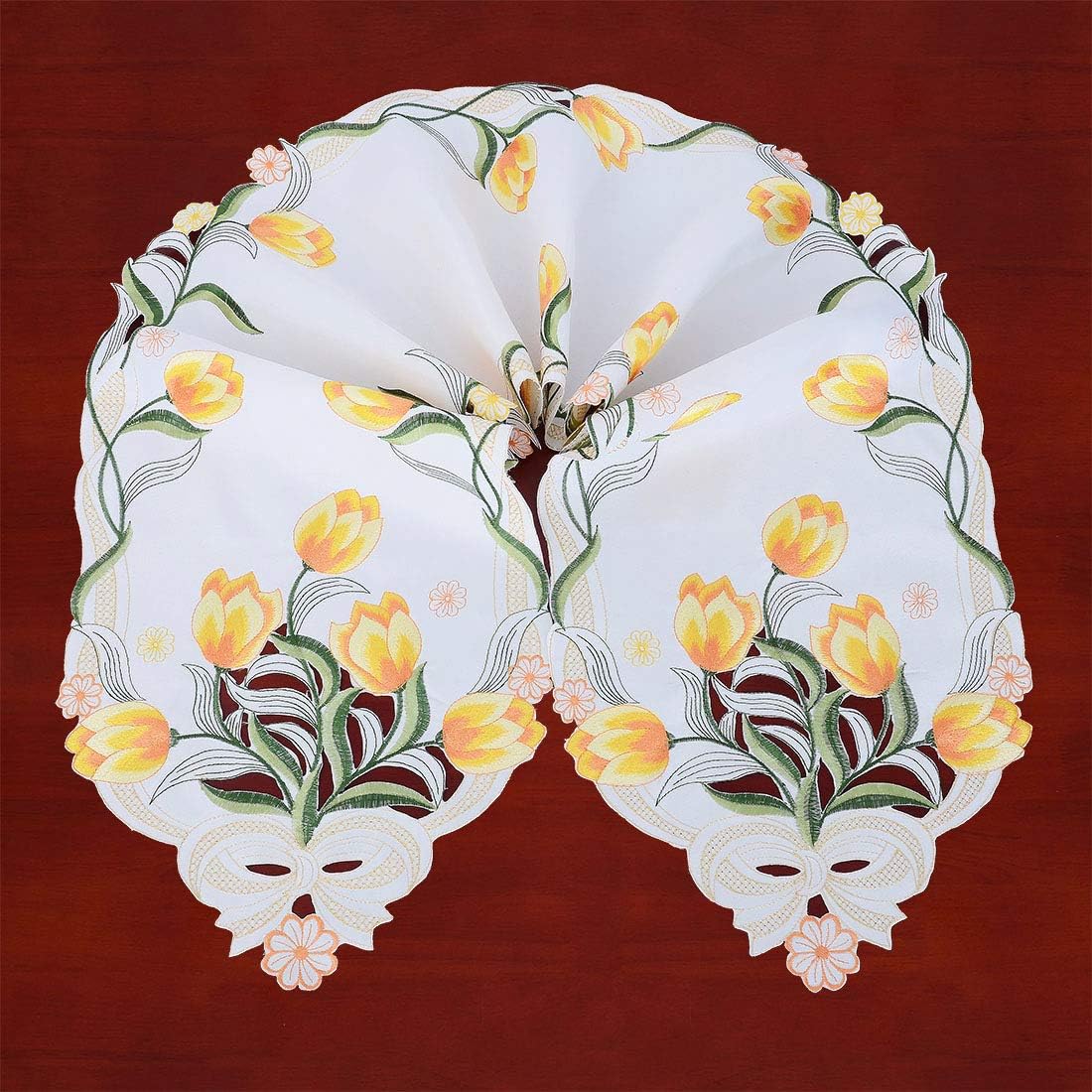Simhomsen Embroidered Tulip Table Runners, Spring Floral Table Linens (Yellow, 13 × 106 Inch)