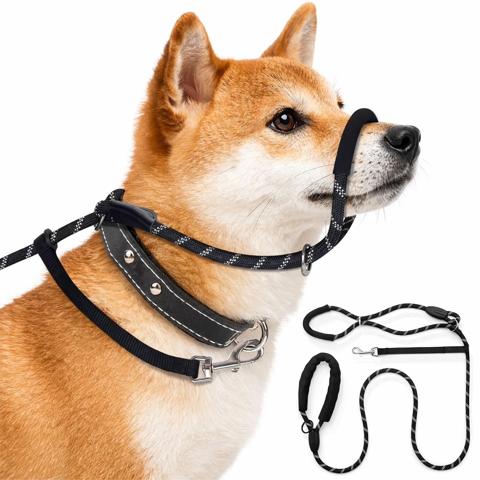 Figure of 8 Slip Lead for Dogs - Dual-Use Anti-Pull Training Leash with Padded Nose Loop, Reflective Nylon Rope Dog Lead for Dogs