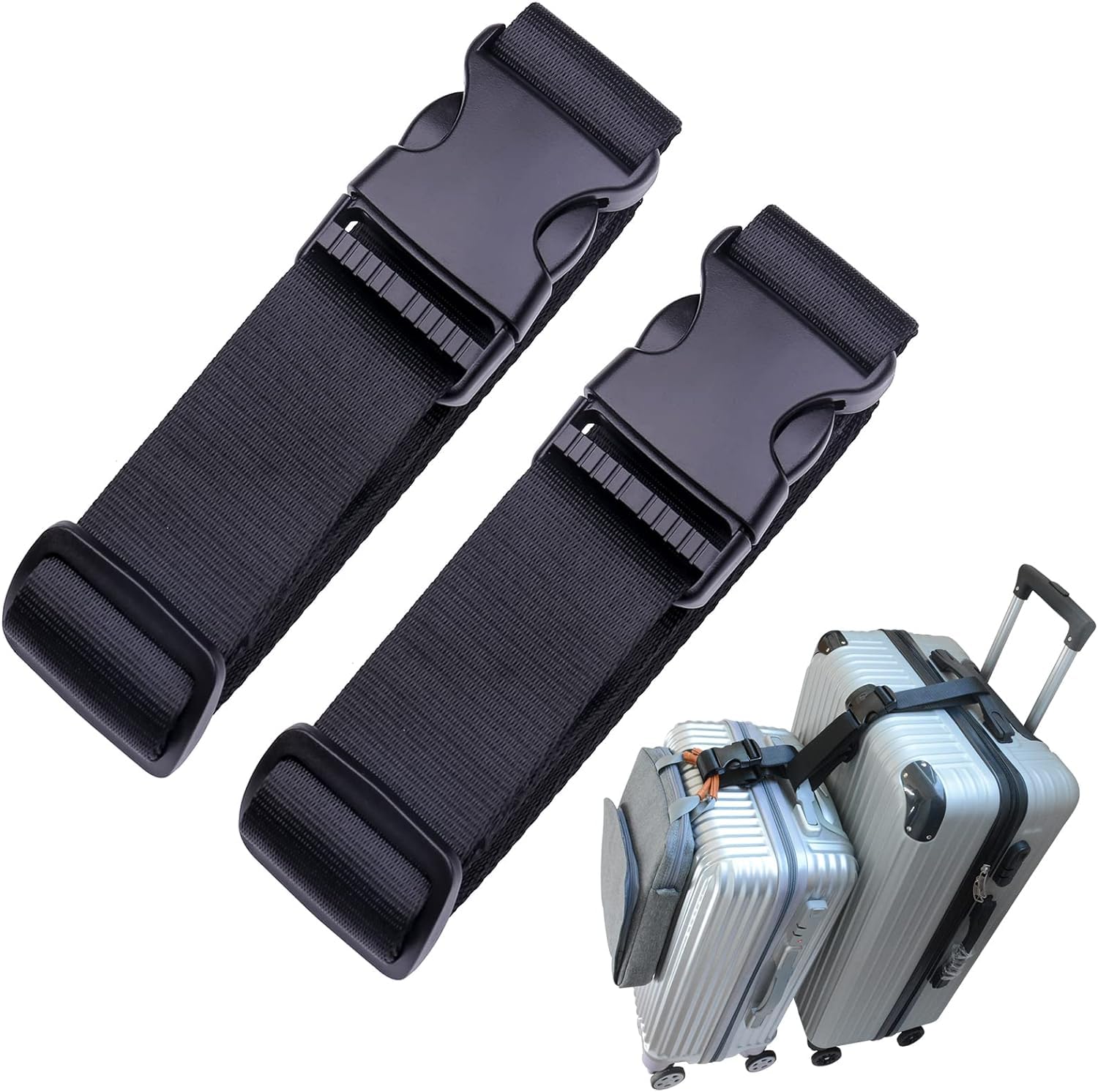 NIHSPRUHAY 2 Pack Add a Bag Luggage Strap Adjustable Travel Suitcase Belt Attachment, Black