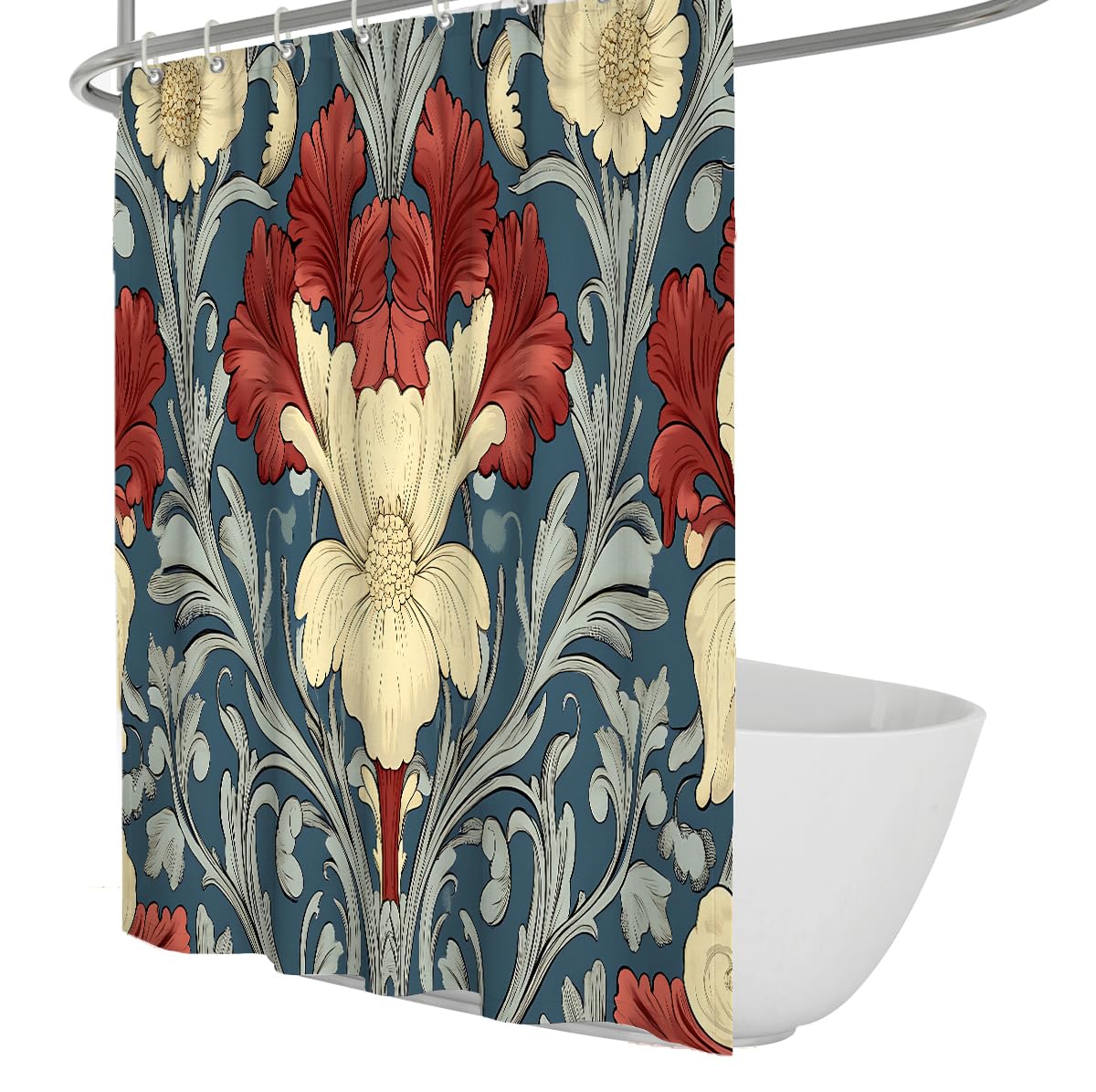 OLLIAR Home Boho Rustic Floral Shower Curtain 150x180 Vintage Watercolor Leaves with Scroll Print Bathroom Decoration Polyester Shower Curtain Sets with Hooks