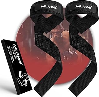 MUPAS Zughilfen für Krafttraining & Bodybuilding (gepolstert) – Profi Lifting Straps 58.5cm Länge–Rutschfestes Silikon– Gy…