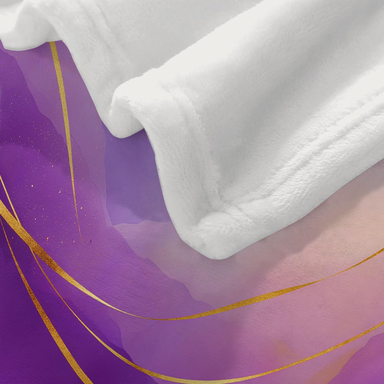Manta Franela para Cama 220 x 240 cm, Suave Cálida Mármol Lila Dorado Líneas Manta Invierno Calentitas Transpirable Ligera Elegante Soñador para Adulto Infantil Mujer Hombre