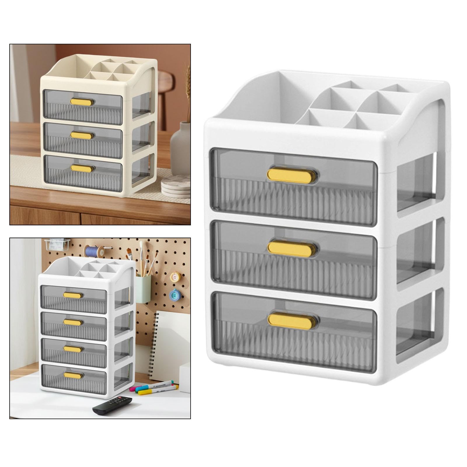 Qianly Organizador de Escritorio Organizador de Maquillaje Almacenamiento de Cosméticos con Compartimentos Y Cajones para, White 3 Tier
