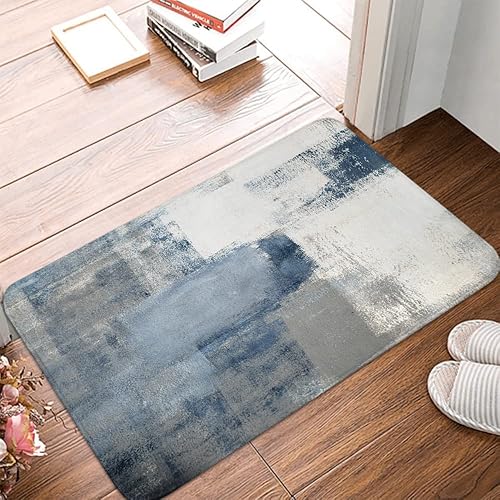 Miniatura 4 de LOKMU Alfombra de baño decorativa de baño de 30 x 20 pulgadas, pintura de arte abstracto azul y gris, alfombra de baño acogedora con respaldo