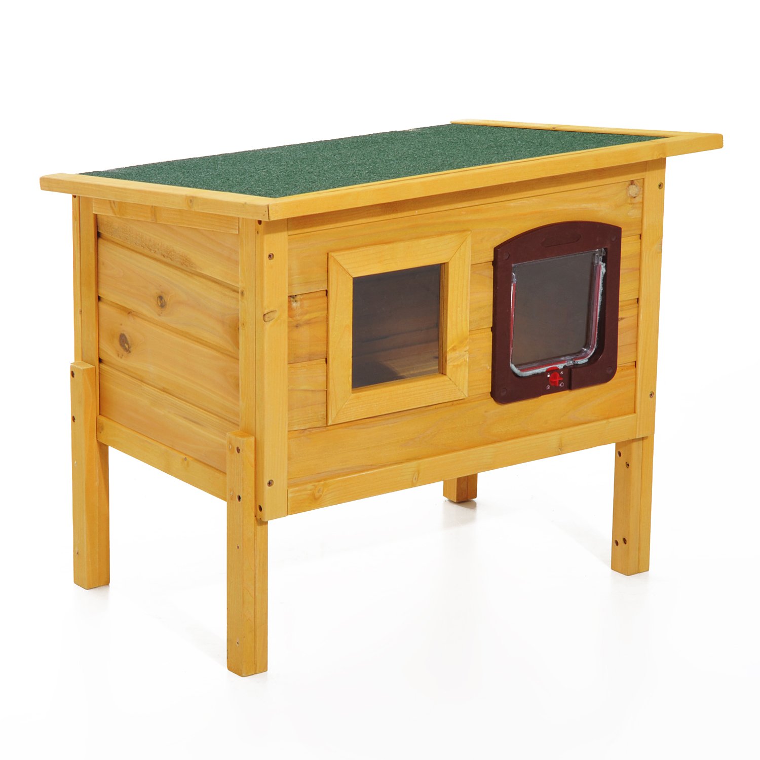 Buy PawHut Garden Wooden Cat House Outdoor Pet Play Home Waterproof Roof Kitty Shelter Kennel w