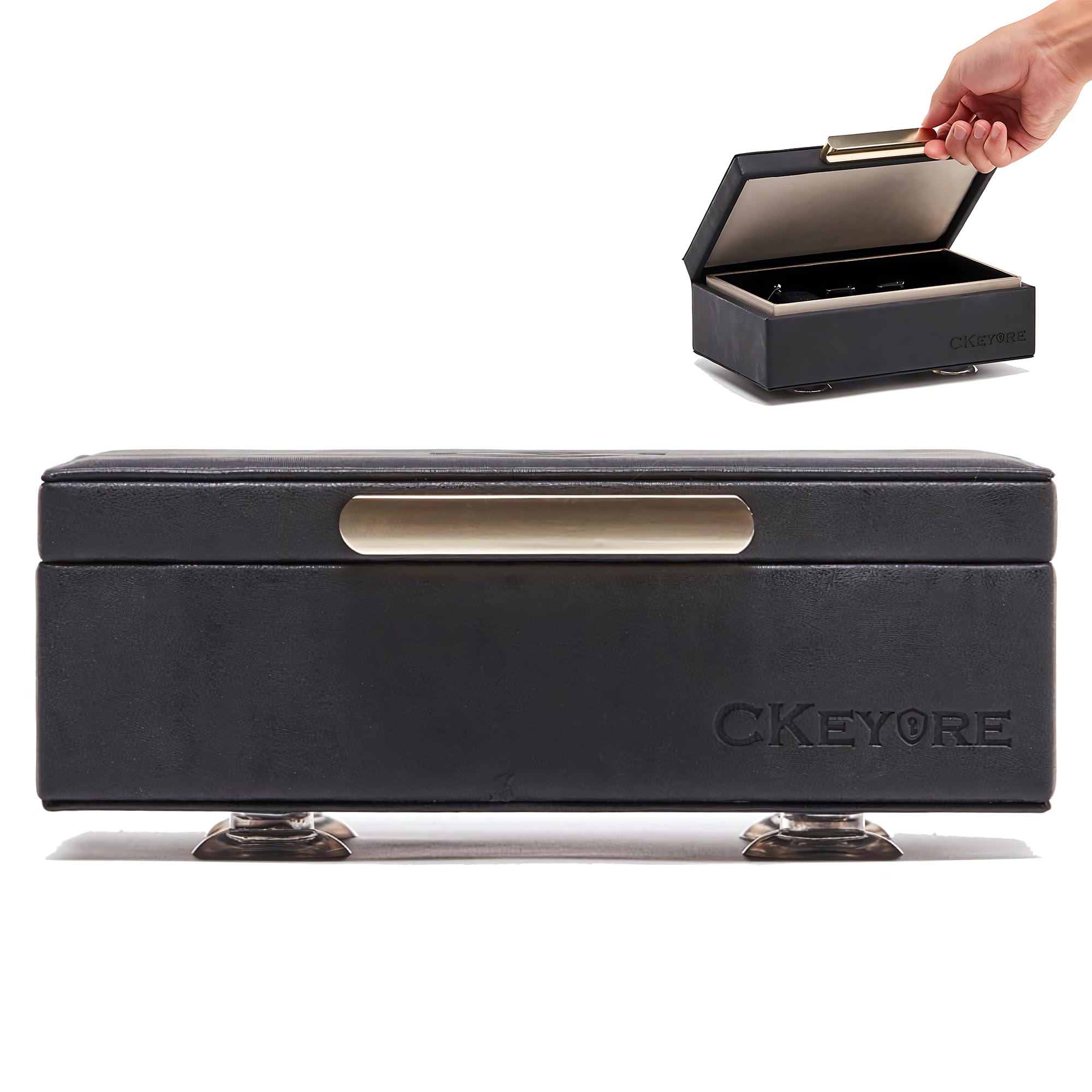 CKEYURE Key Box | Faraday Box for Car Keys | Car Key Signal Blocker Box | RFID Key Box | Key Holder | Key Safe | Signal blocking key box for car security | One Hand Operation (Black)