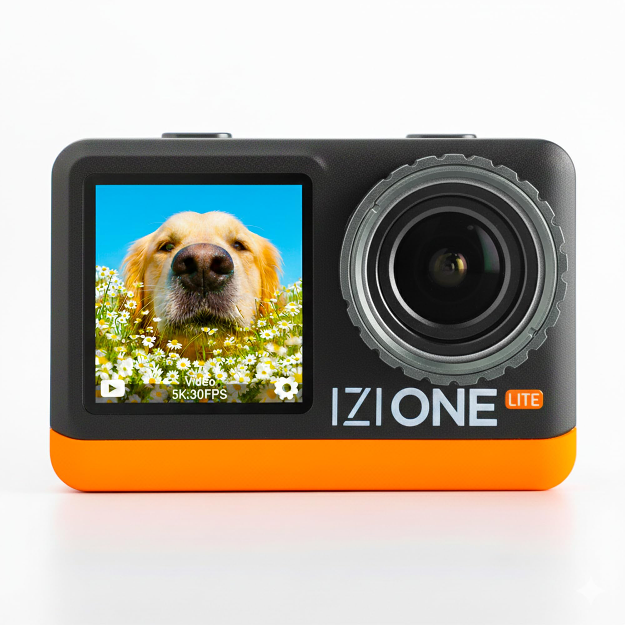 IZI One Lite 5K Action Camera - 4K 60FPS 50MP Ultra HD Action Cam, Dual Screen, EIS Stabilization, 170° Wide Angle, 30M Waterproof, 2-Battery - 180 mins Action, 256GB SD Card Support Action Camera.